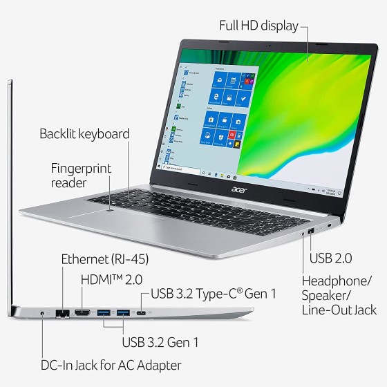 宏碁 Aspire 5 Slim 笔记本电脑,15.6 英寸全高清 IPS,AMD 锐龙 3 3350U 四核处理器,12 GB DDR4 RAM,512 GB 固态硬盘,Intel WiFi 6,背光 KB,指纹识别器,A